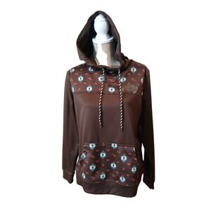 Cinch Women Brown Geometric Print Hoodie Pullover Long Sleeve Athleisure Size M